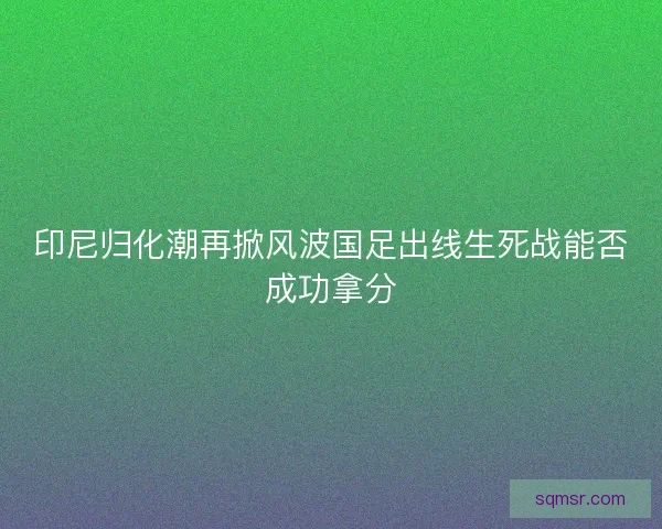 印尼归化潮再掀风波国足出线生死战能否成功拿分